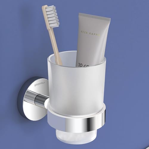 Image of Plantex Smero Pure Brass Toothbrush and Paste Holder /Tumbler Holder /Toothpaste Holder /Bathroom Accessories - Circle (Chrome)