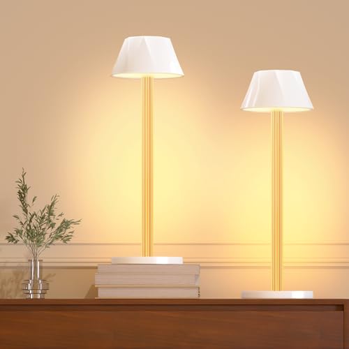 2 Pack Rechargeable Table Lamps, Cordless Table Lamp with 6000mAh Battery Operated 3 Color Stepless Dimming, Touch Lamp for Restaurant Bedroom Bars Party Kitchen Outdoor, Waterproof & Portab