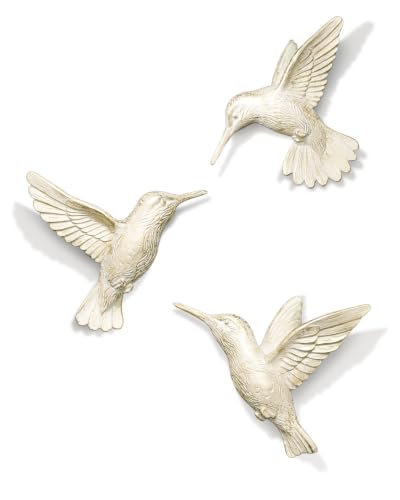 Image of GUSFREUD 3D Hummingbird Wall Decor Set - Gold Resin Bird Wall Decor for Living Room, Bedroom and Gallery Walls - Ivory Gold - Set of 3