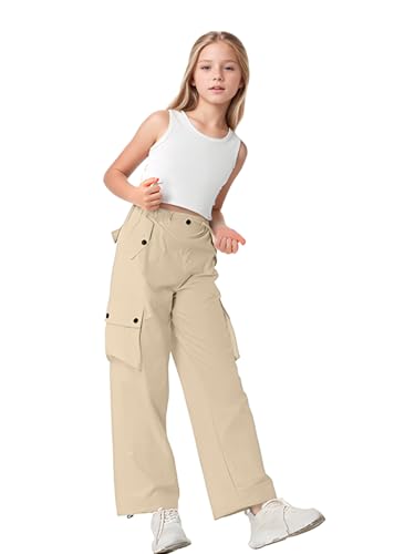 Image of HENGAO Girls Cargo Pants Parachute Casual Jogger Y2K 5-14 Years | Kids Baggy pants Parachute, Drawstring, with Pockets, Elastic High Waist, Loose Trousers Streetwear