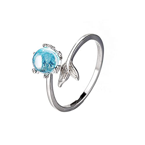 GNEHSL Einstellbare 925 Silber Ring Für Damen - Charme Meerjungfrauen Blasen Offenen Finger Ring, Aussage Einfache Stil Trend Schmuck Für Frauen Hochzeit Party Geschenk Cover