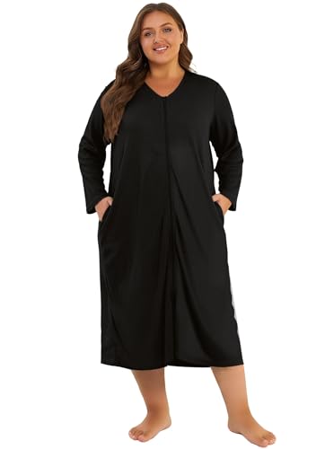 Hellomamma Womens Zipper Waffle Robes: Plus Size Long Sleeve Robe Lightweight Bath Loungewear for Maternity Postpartum
