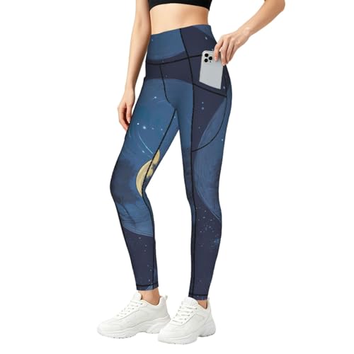 Pantalones de yoga Blue Moon04 elásticos de cintura alta con bolsillos estéticos para running