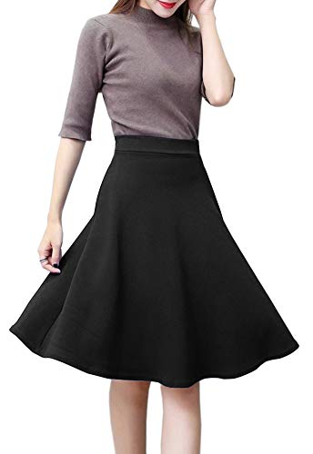 Afibi Women's Stretch Waist A-line Flared Midi Full Skirt (Small, Black)