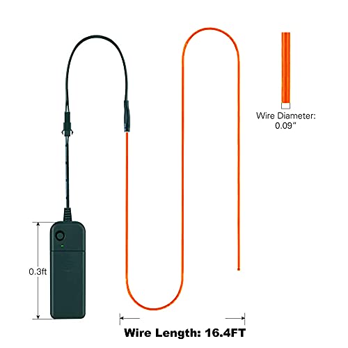Image of MaxLax EL Wire Orange, 16.4ft /5m Portable Battery Pack Neon Light Strip 360 Cuttable Glowing Rope Lights for Parties, Halloween, DIY Decoration