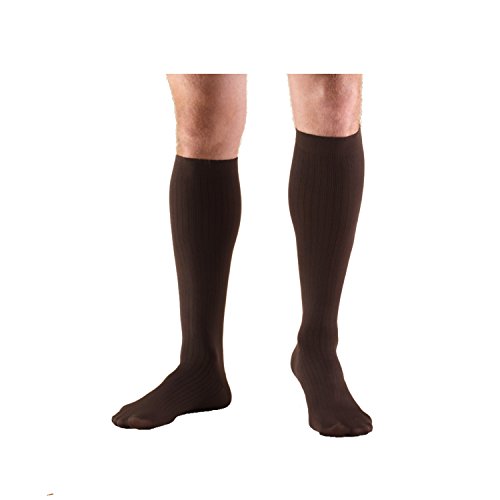 Image of NuVein Men's Compression Socks, 8-15 mmHg Support, Dress Trouser Style, Over Calf Knee High, Brown, Small