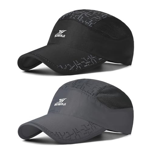 AYPOW 2 Pcs Gorra de Béisbol de Secado Rápido Unisex, Moda Ligera Transpirable Plegable Sombreros de Sol para Deportes Al Aire Libre, Ajustable Gorro Béisbol Hombres Mujeres Correr Senderismo Escalar