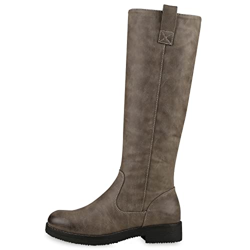 VAN HILL Klassische Stiefel Damen Schuhe Leicht Gefüttert Boots Profilsohle 149798 Grau 38
