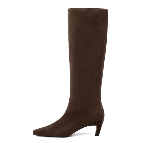 Image of Modatope Knee High Boots Women Square Toe Kitten Heel Tall Boots