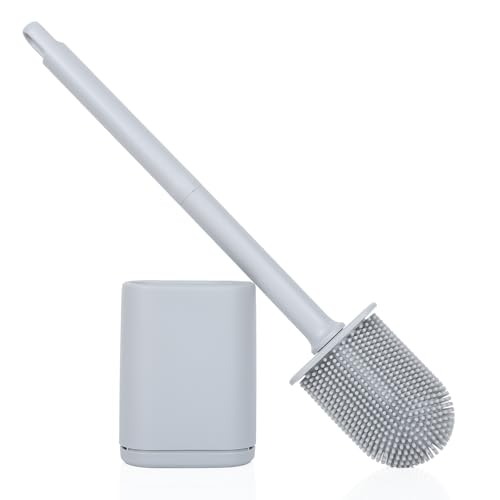 Cozary Escobillas De Baño,Escobilla Baño Silicona, Cerdas Gruesas, Material TPR, Montaje Mural O sobre El Piso, Instalación Sin Orificios para Facilitar La Limpieza (Gris, 1 Pieza)