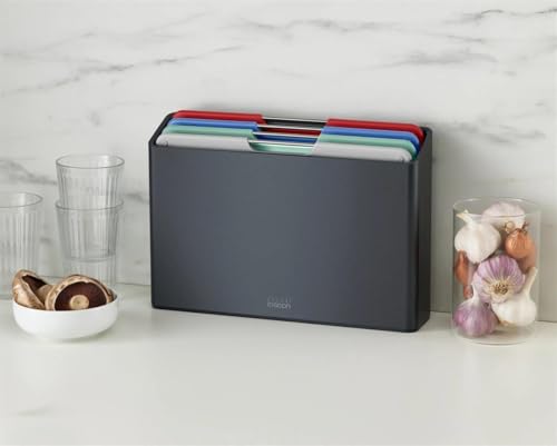 Joseph Joseph Folio Colour coded Chopping Board Set of 4, Slimline storage case, Regular- Graphite/Coast - Image 6