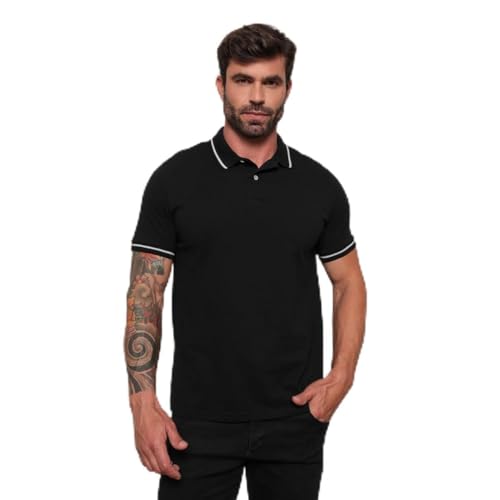 Camisa Polo Masculina Sharkscope Manga Curta Lisa Gola com Botão Camiseta