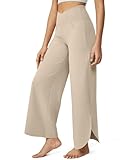 G4Free Women Casual Flowy Loose Dance Pants with Pockets Wide Leg Yoga Lounge Pants Palazzo Workout Sweatpants(Light Khaki,M,29')