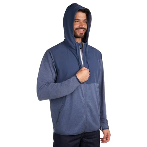 KIRKLAND Men's Mixed Media Jacket, Woven and Knit Fabric, Drawcord Hood, Zippered Pockets, Blue, Large4