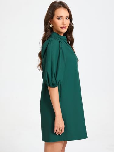 Image of EZAPINE Women Babydoll Mini Dress Summer Casual Cotton V Neck Puff Lantern Sleeve Loose A Line Cute Dress