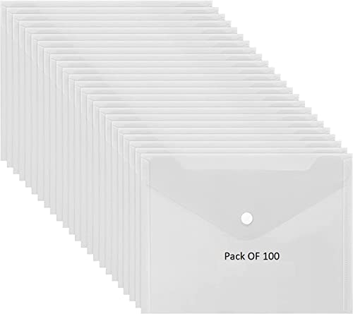 Image of A5 FD Size Envelope Design File Folder Clear Holder Storage Case for Paper Document Bag PassBook, Cheque Book Snap Button Folder Clear Plastic Container - Pack of 100