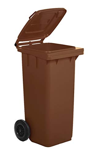 Mobil Plastic - Bidone Raccolta Differenziata 120 Litri con Coperchio e Ruote per Esterni | Colore Marrone | Plastica Resistente | Certificato UNI EN 840