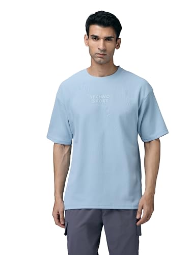 Image of TECHNOSPORT Men Printed Oversized Round Neck T-Shirt with COTFLEX, Dry Fit Sports Tee, Oversized Activewear T-Shirt for Gym, Running, Sports & Casual Wear