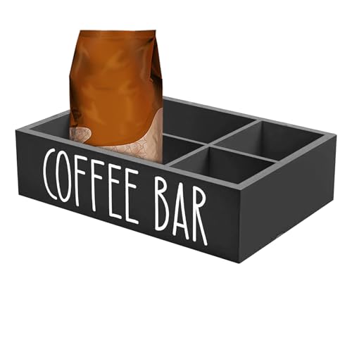 コーヒーオーガナイザーステーション,木製ティー収納オーガナイザー 取り外し可能な仕切り付き | キッチン収納アクセサリー 休憩室・店舗・家庭用 シロップカップ アウトドア攪拌スティック対応