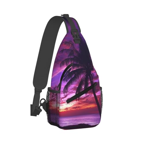 Bolso cruzado Palm Tree Purple Sunset negro para hombre y mujer miniatura 2
