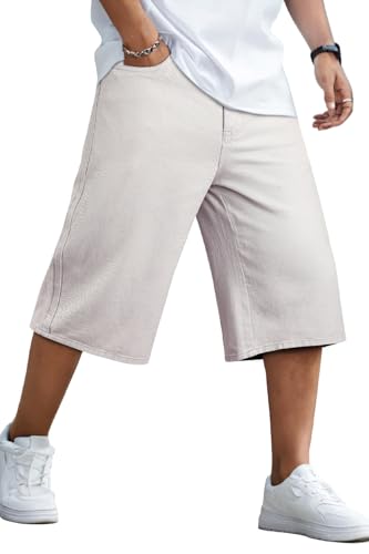 GINGTTO Mens Baggy Jean Shorts Y2k Loose Fit Jorts Men Capri Vintage Denim Shorts for Men Wide Leg...
