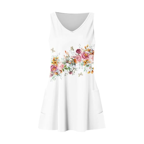 Image of Summer Dresses for Women 2026 Casual V Neck Sleeveless Sundresses Boho Beach Tank Dresses with Pockets