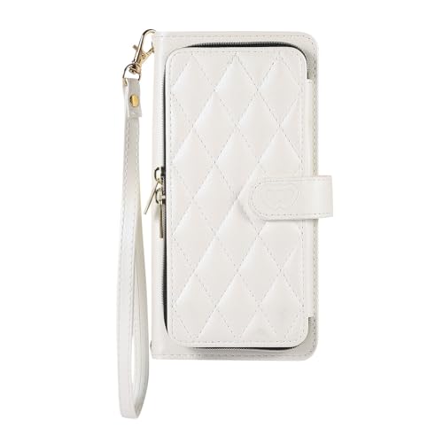 Housse cuir iPhone 16e avec clapet flip et finitions premium blanches