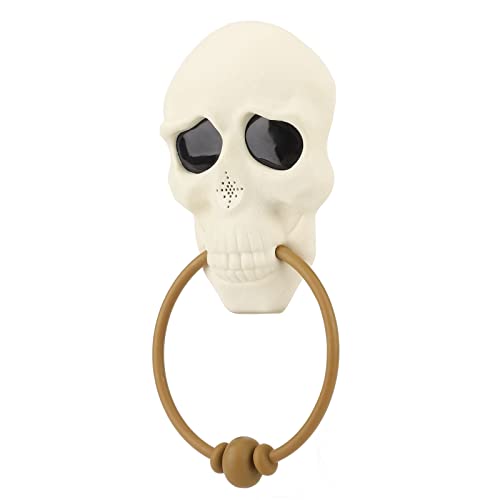 JTLB Sino de campainha assustador, campainha de caveira de Halloween com luz e som, adereços de camp