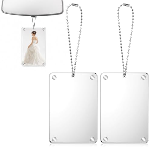 Fyntave 2 PCS Car Hanging Photo Holder, Magnetic Acrylic Cars Picture Frames with Chains Transparent Universal Acrylics Car Photo Frame Personalized Acrylic Picture Display for Mom Dad Gift