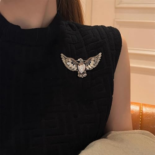 Image of Rhinestone Eagle Bird Brooch Pin for Women Men Vintage Teardrop Green Crystal Eye Flying Animal Brooches Lapel Elegant Hat Bag Suit Costume Accessories Jewelry Father Friend