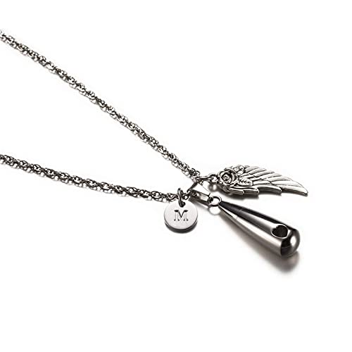 Homxi Collier Urne Chat Goutte d'eau avec Coeur Creux avec Aile et Lettre M Chaine Homme en Acier Inoxydable Collier Argent Cover