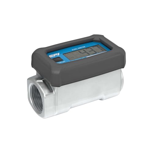 GPI 113255-2, (litres) 01A31LM Aluminum Turbine Fuel Flowmeter with Digital LCD Display, 10-100 LPM, 1-Inch FNPT Inlet/Outlet, 0.75-Inch Reducer Bushings, ±5% Accuracy