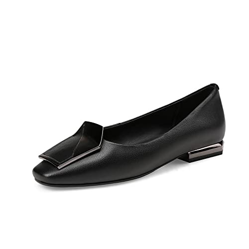 TinaCus Women's Genuine Leather Square Toe Handmade Buckle Décor Casual Flat Shoes