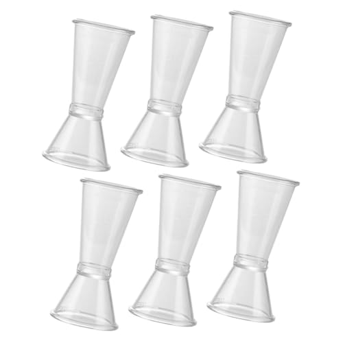BEBEMOKO 6Pcs Double Sided Plastic Jigger Measure Cups Transparent Cocktail Measuring Tool for Accurate Alcohol Measurement for Bartending and Home Use