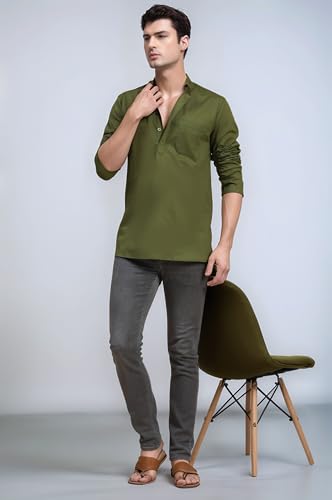 Image of SKAVIJ Men's Long Sleeve Short Tunic Ethnic Wear Cotton Kurta
