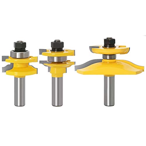 Zkenyao-Router Bit 12mm Shank Rail Stile Blade Cutter Panel Cabinet Router Bit Set, Door Tenon Woodworking Tools, 3pcs, Use Safety Reliable (Cutting Edge Length : NO8 12mm Shank)