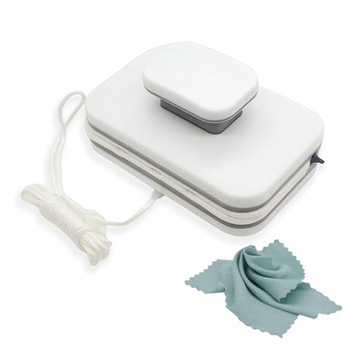 HACHWAIZZ Magnetic Window Cleaner - Double-Sided Glass Cleaning Tool with Microfiber Fish Scale Cleaning Cloth (Green) Safety Rope Ergonomic Handle and Durable Materials for High-Rise Car Windows