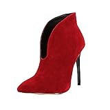  Minetom Damen Stiefeletten Mode Frühling Herbst Stiletto Shoes Booties Stiefel Casual Schuhe Sexy Party Pumps High Heels Rot EU 37