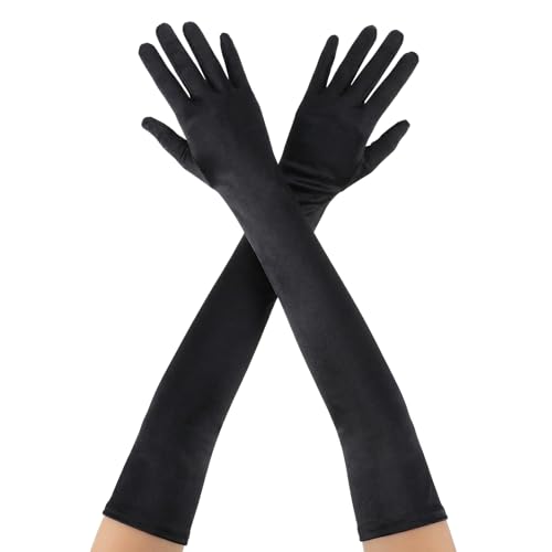 WLLHYF Gants longs pour femme en satin noir élégant - Gants de soirée classiques - En tissu - Pour Halloween, carnaval, mascarade, fête, mariage, mariée