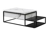 Rangement disponible : Coffre Vente-unique - Table Basse avec Plateau relevable en MDF et métal - Effet marbre Blanc et Noir - LUTESA
