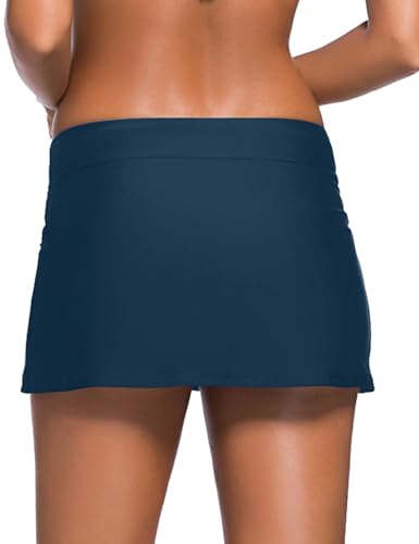 Image of REKITA Women Swim Skirt Solid Color Waistband Skort Bikini Bottom
