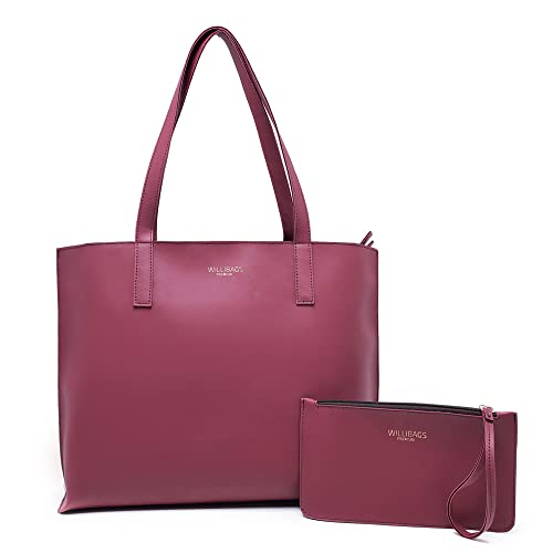 Kit Bolsa sacola feminina grande com nécessaire + Bolsa saquinho transversal com porta moeda (Bordo)