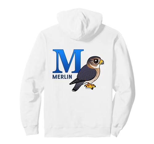 M is For Merlin Cute Cartoon Bird of Prey Alphabet Initial Pullover Hoodie