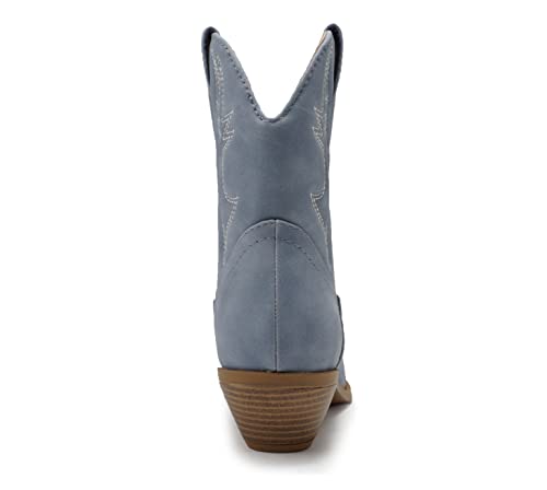 Soda Women Cowgirl Cowboy Western Stitched Ankle Boots Pointed Toe Short Booties Rigging-S (Nubuck Dusty Blue, 8.5) by Soda - Used condition - Image 2