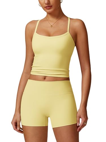 Tenue de yoga pour femme avec short anti-frottement jaune taille M