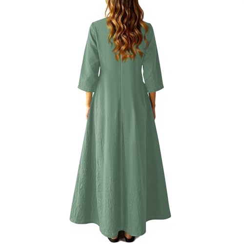 Fall Dresses for Women Spring 3/4 Length Sleeve O Neck Maxi Dress Boho Vacation Dresses with Pockets3