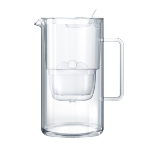 AQUAPHOR Glass – Wasserfilter Kanne aus robustem Glas, 2,5 l, inkl. 1× MAXFOR+ Filterkartusche, Weiß
