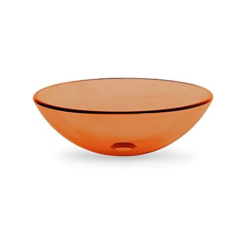 URBN.design Modern 16 Inch Diameter Round Shape Semi-Transparent Tempered Glass, Above Counter Bathroom Vessel Sink in Earth Tone Orange Color Cover