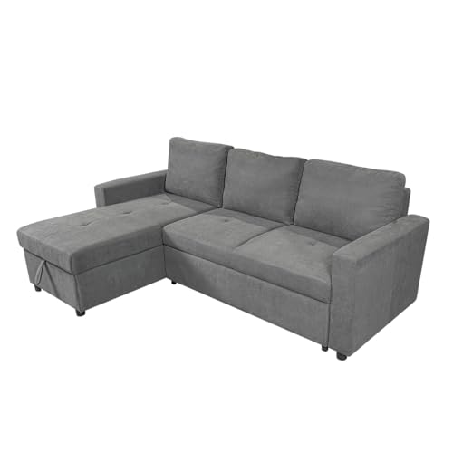 Homey Chaise Longue Sofá Cama con Arcón de Almacenaje Modelo Hadden, Diseño Moderno, Práctico y Funcional, Madera, Gris Marengo, 229cm (Largo) x 153cm (Fondo) x 93cm (Alto)