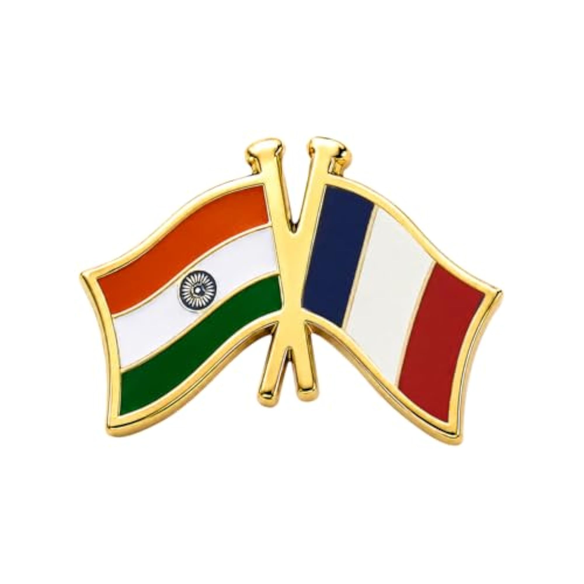 Brass India-France Cross Lapel Pin, Brooch